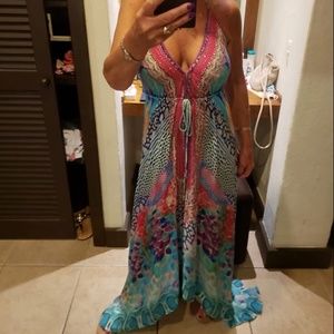 Sakkas Lizi Womens Maxi High-Low Halter Handkerchief Long Dress Beach Party